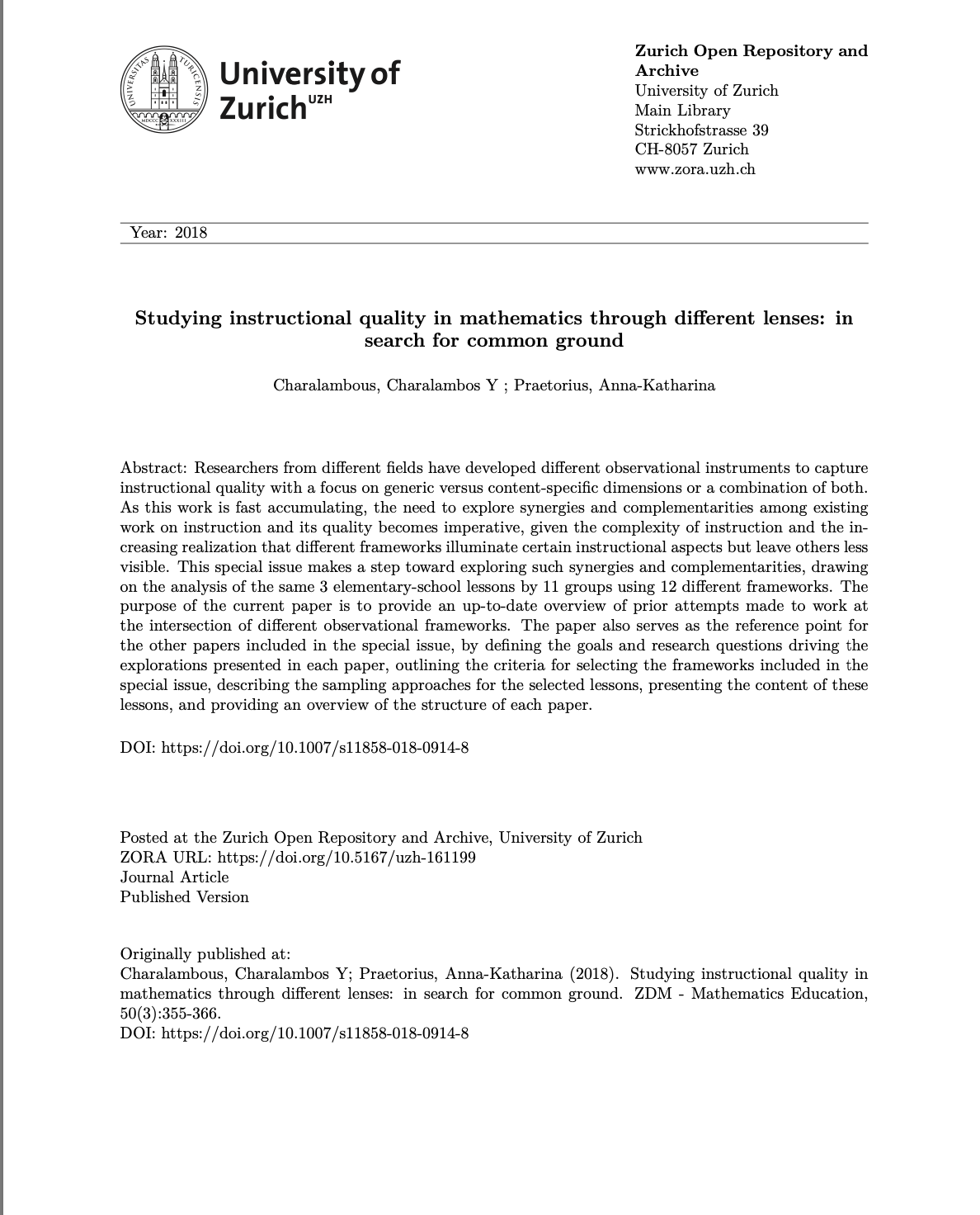 Charalambous, C. & Praetorius, A.-K. (2020). Creating a forum for researching teaching and its quality more synergistically. 