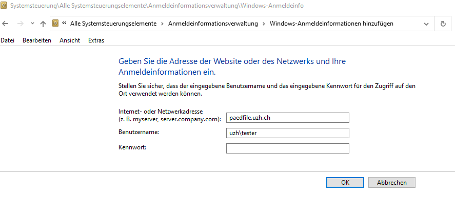 Hinterlegen der Windows-Anmeldeinformation